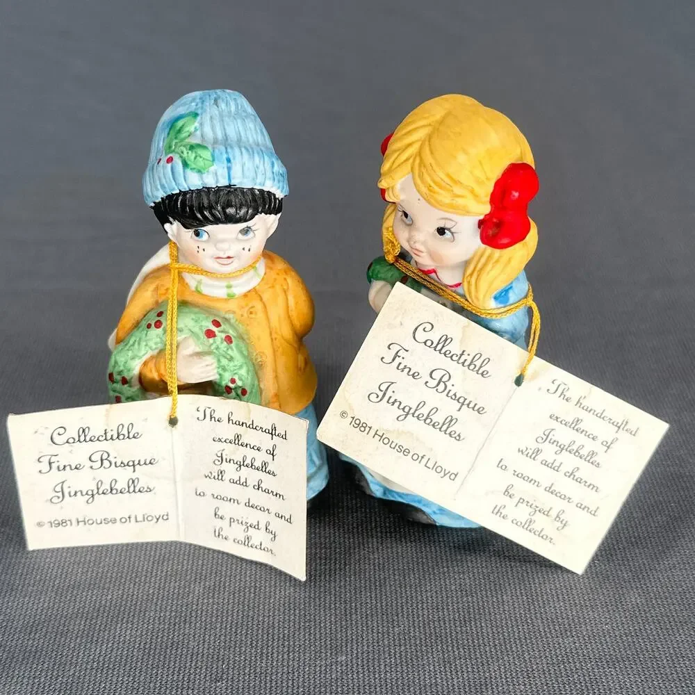 VTG 80s House of Lloyd Porcelain Bisque Bell Ornament Figures Boy Girl Christmas